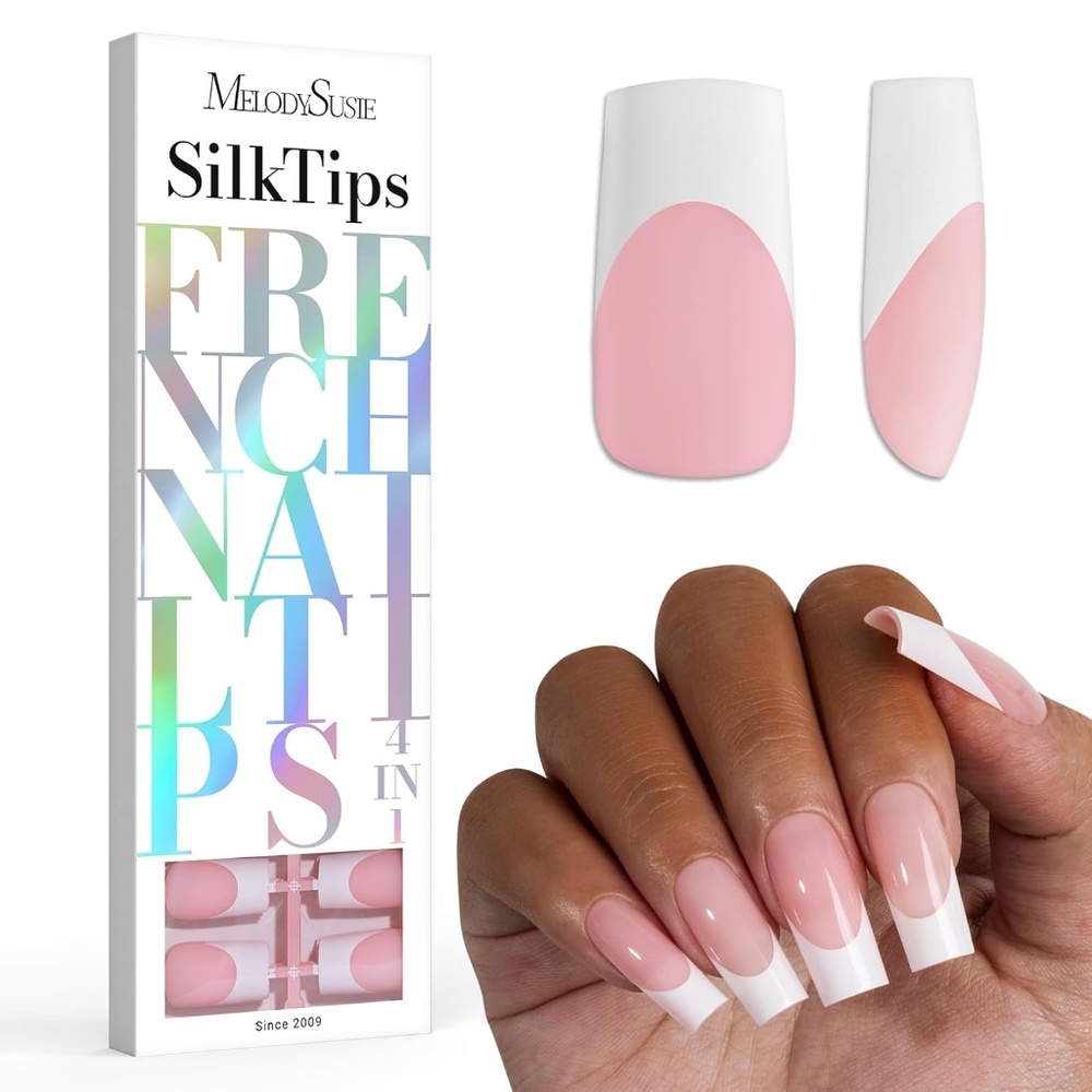 MelodySusie SilkTips 150 Long Square Pink And White French Tip Nails